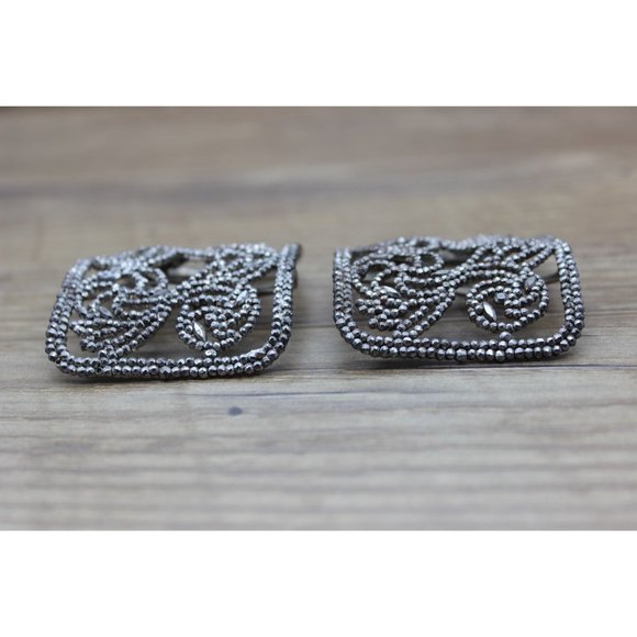 Antique swirl pattern steel cut bead‎ French shoe buckles pair - Picture 9 of 14